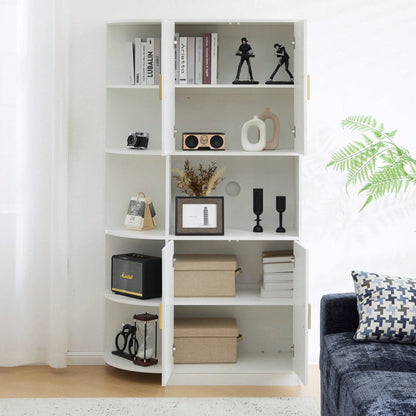 Modernes, vielseitiges 180 cm hohes weißes Ess-Sideboard mit flexiblen Eckablagen (links oder rechts montierbar) für Küche, Esszimmer, Wohnzimmer, Büro oder Schlafzimmer, mit stilvollen Goldgriffen