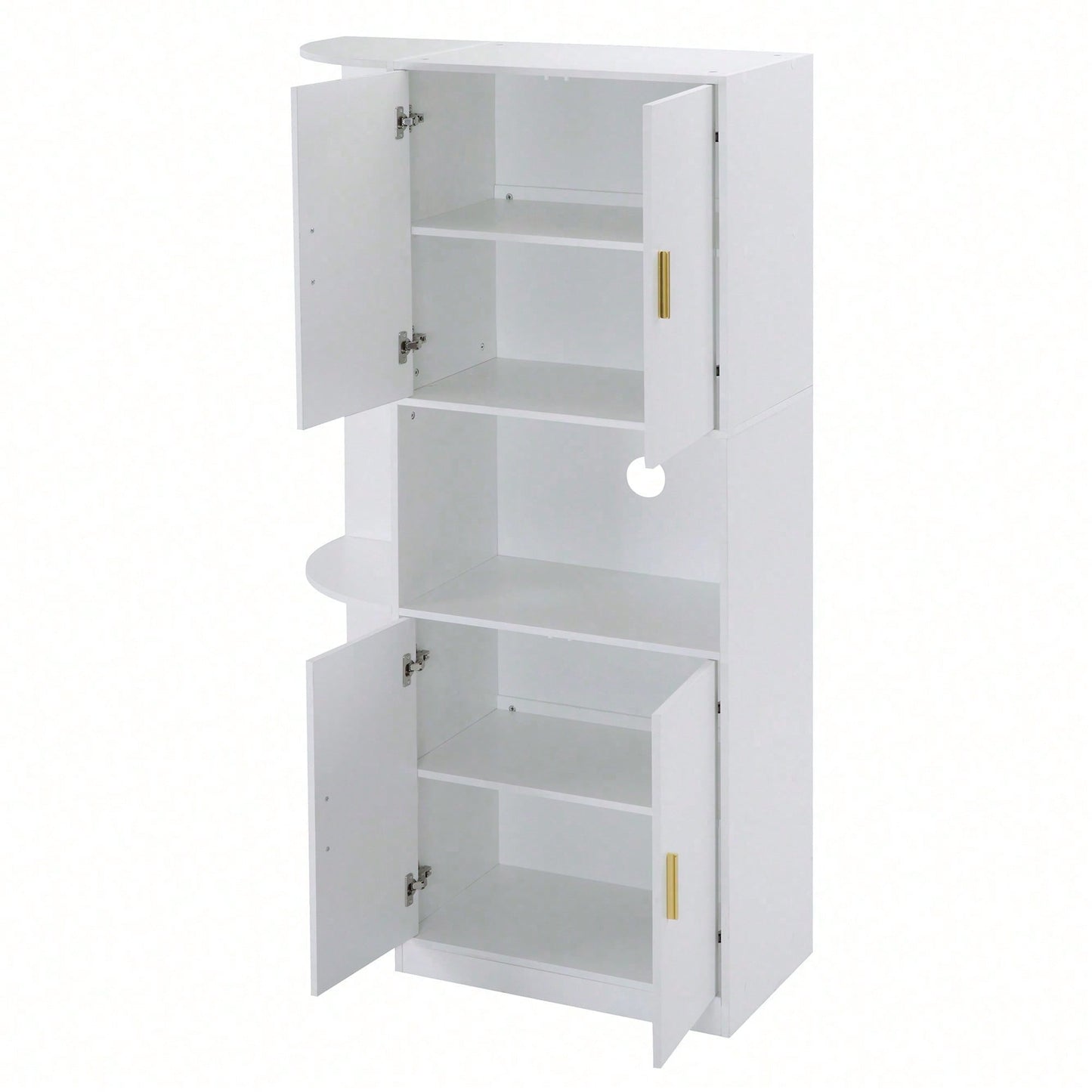 Modernes, vielseitiges 180 cm hohes weißes Ess-Sideboard mit flexiblen Eckablagen (links oder rechts montierbar) für Küche, Esszimmer, Wohnzimmer, Büro oder Schlafzimmer, mit stilvollen Goldgriffen