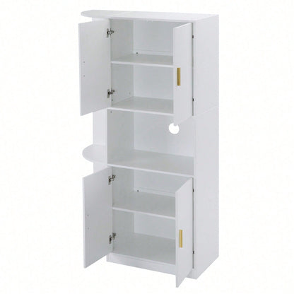Modernes, vielseitiges 180 cm hohes weißes Ess-Sideboard mit flexiblen Eckablagen (links oder rechts montierbar) für Küche, Esszimmer, Wohnzimmer, Büro oder Schlafzimmer, mit stilvollen Goldgriffen