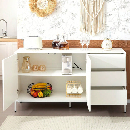 1.5m weißes modernes minimalistisches Sideboard, Aufbewahrungsschrank, Wellenmuster-Design, verstellbare Einlegeböden, 3 Schubladen, geeignet für Küche, Wohnzimmer, Korridor und andere Multi-Szene
