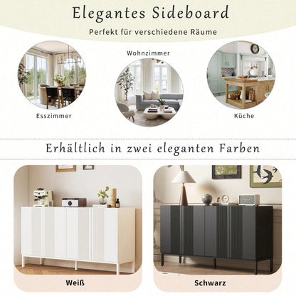 Modernes Sideboard mit einzigartiger Linie, 4-türig, grifflose Tür, für Esszimmer, Wohnzimmer und Küche (Weiß)