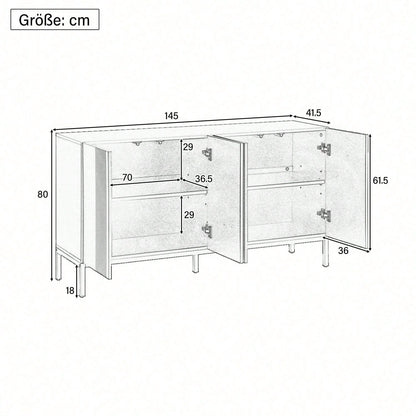Modernes Sideboard mit einzigartiger Linie, 4-türig, grifflose Tür, für Esszimmer, Wohnzimmer und Küche (Weiß)