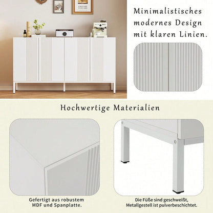 Modernes Sideboard mit einzigartiger Linie, 4-türig, grifflose Tür, für Esszimmer, Wohnzimmer und Küche (Weiß)