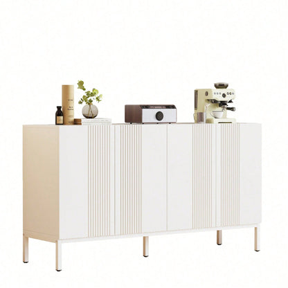 Modernes Sideboard mit einzigartiger Linie, 4-türig, grifflose Tür, für Esszimmer, Wohnzimmer und Küche (Weiß)