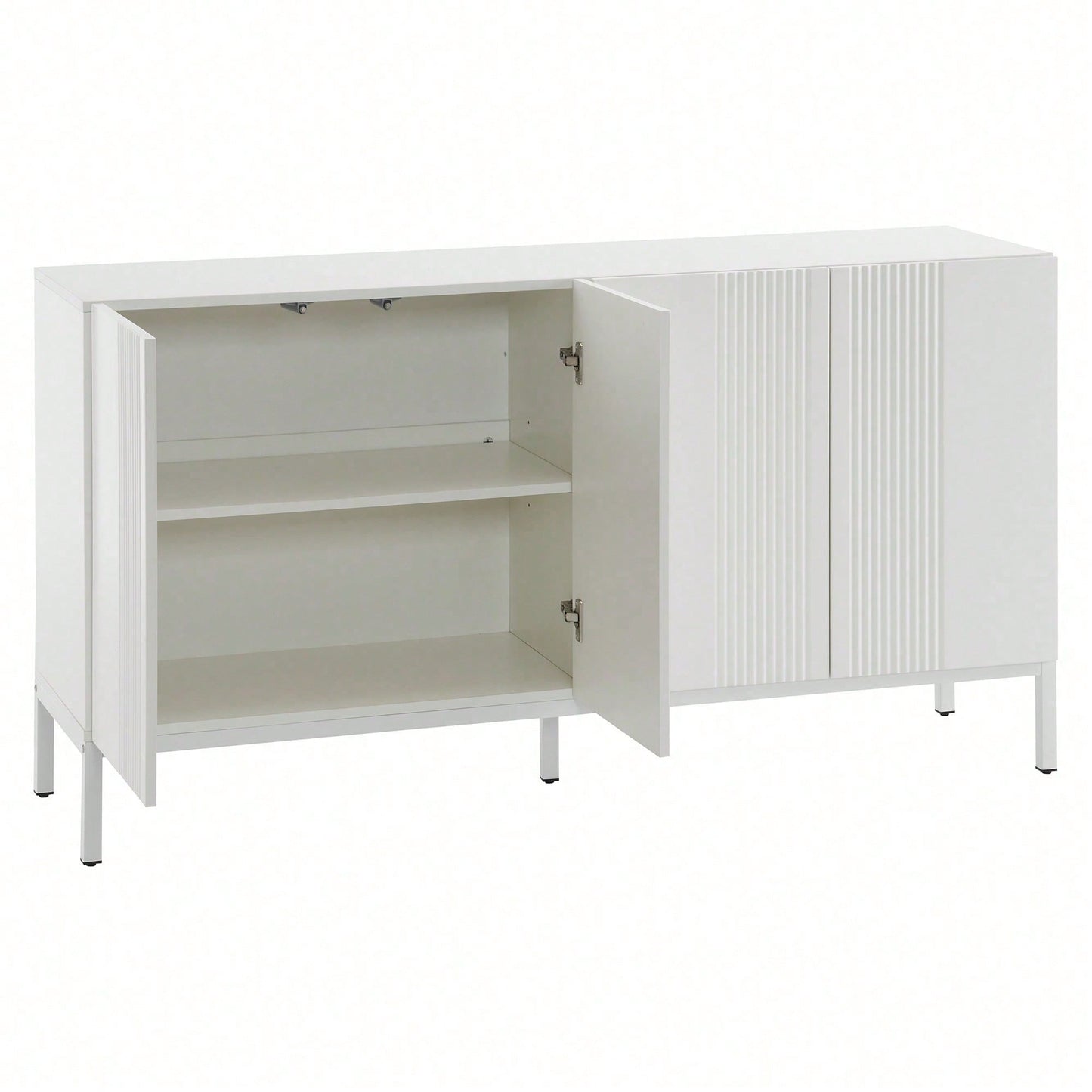 Modernes Sideboard mit einzigartiger Linie, 4-türig, grifflose Tür, für Esszimmer, Wohnzimmer und Küche (Weiß)