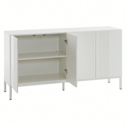 Modernes Sideboard mit einzigartiger Linie, 4-türig, grifflose Tür, für Esszimmer, Wohnzimmer und Küche (Weiß)