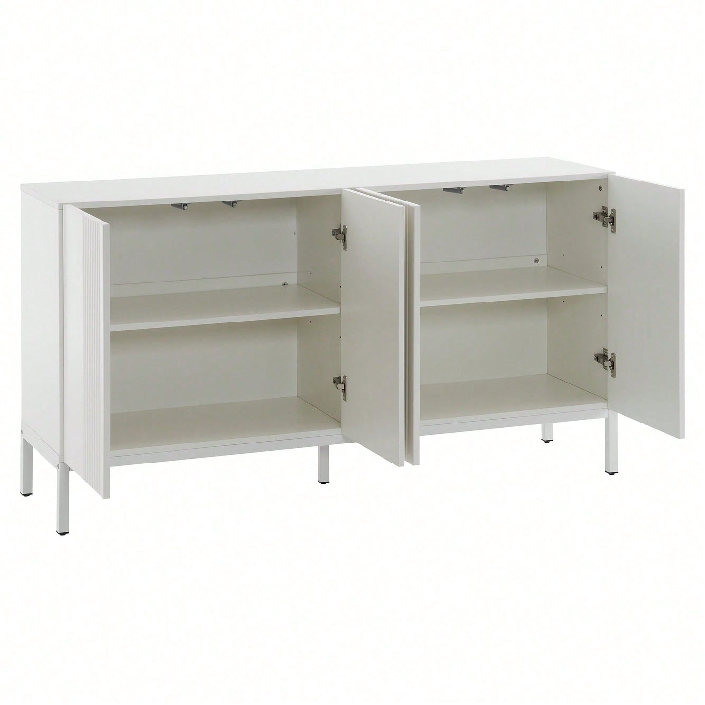 Modernes Sideboard mit einzigartiger Linie, 4-türig, grifflose Tür, für Esszimmer, Wohnzimmer und Küche (Weiß)