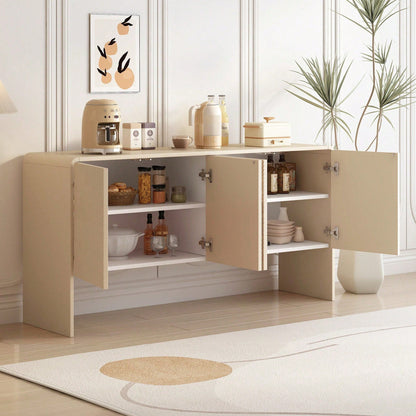 Minimalistischer Stil Großer Stauraum Sideboard mit 4 Türen und Rückstoßvorrichtung für Wohnzimmer und Eingangsbereich (Aprikosencreme)