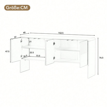 Minimalistischer Stil Großer Stauraum Sideboard mit 4 Türen und Rückstoßvorrichtung für Wohnzimmer und Eingangsbereich (Aprikosencreme)