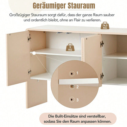 Minimalistischer Stil Großer Stauraum Sideboard mit 4 Türen und Rückstoßvorrichtung für Wohnzimmer und Eingangsbereich (Aprikosencreme)