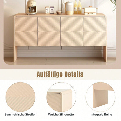 Minimalistischer Stil Großer Stauraum Sideboard mit 4 Türen und Rückstoßvorrichtung für Wohnzimmer und Eingangsbereich (Aprikosencreme)
