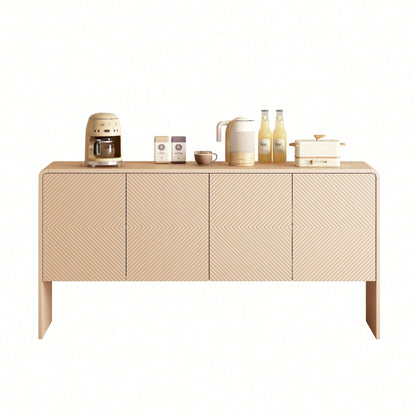 Minimalistischer Stil Großer Stauraum Sideboard mit 4 Türen und Rückstoßvorrichtung für Wohnzimmer und Eingangsbereich (Aprikosencreme)