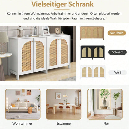 Modernes Sideboard im minimalistischen Stil 4-Rattantür, Metallgriff einfaches Buffetschrank für Esszimmer, Wohnzimmer, Küche (Naturholz)