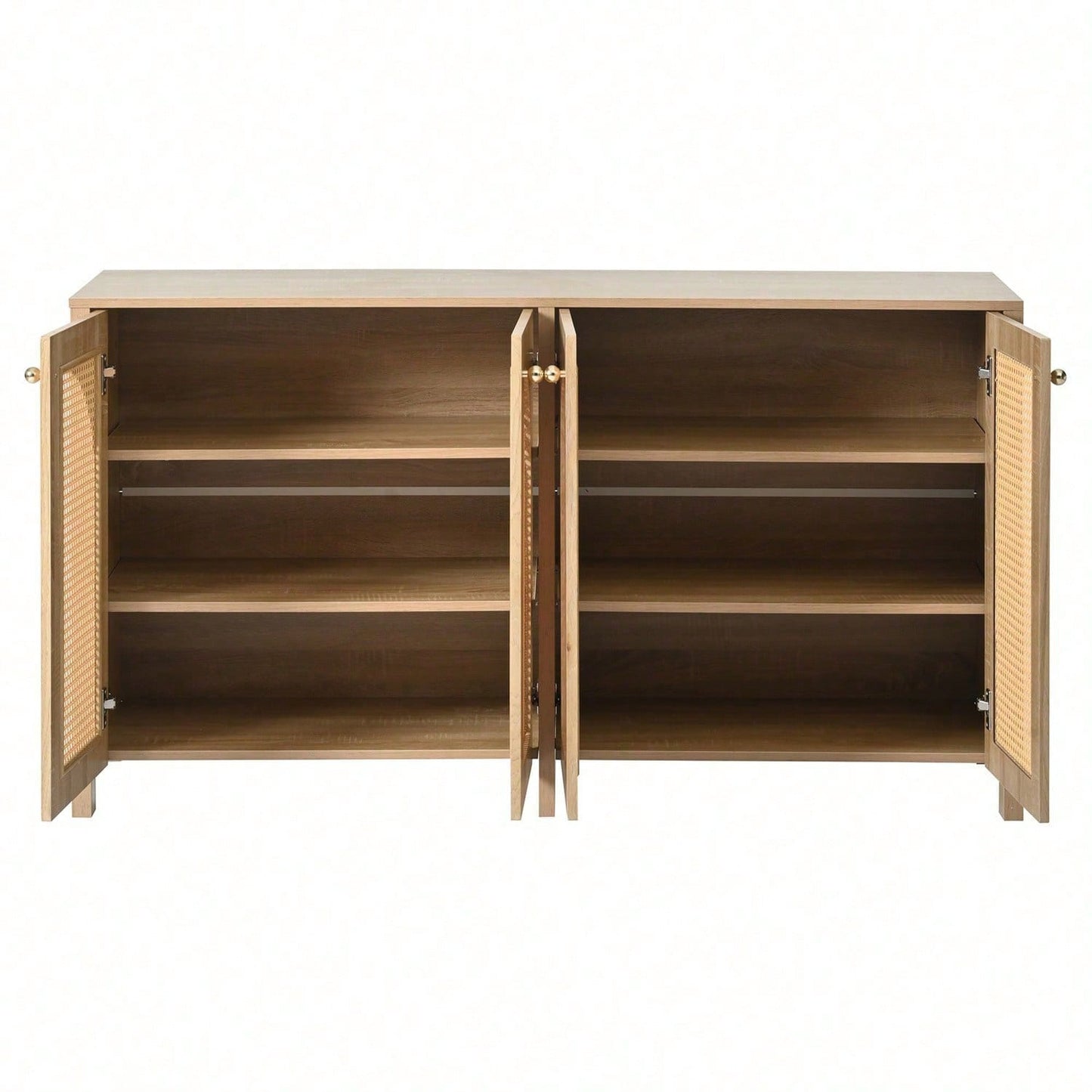 Modernes Sideboard im minimalistischen Stil 4-Rattantür, Metallgriff einfaches Buffetschrank für Esszimmer, Wohnzimmer, Küche (Naturholz)