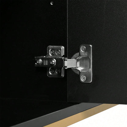 Sideboard mit vier Türen, Metallfüßen, TV-Schrank, Kleiderschrank, geradliniges Design mit Metalllinien-Dekor, Schwarz+Golden, Maße: H 80cm / B 150 cm / T 40 cm