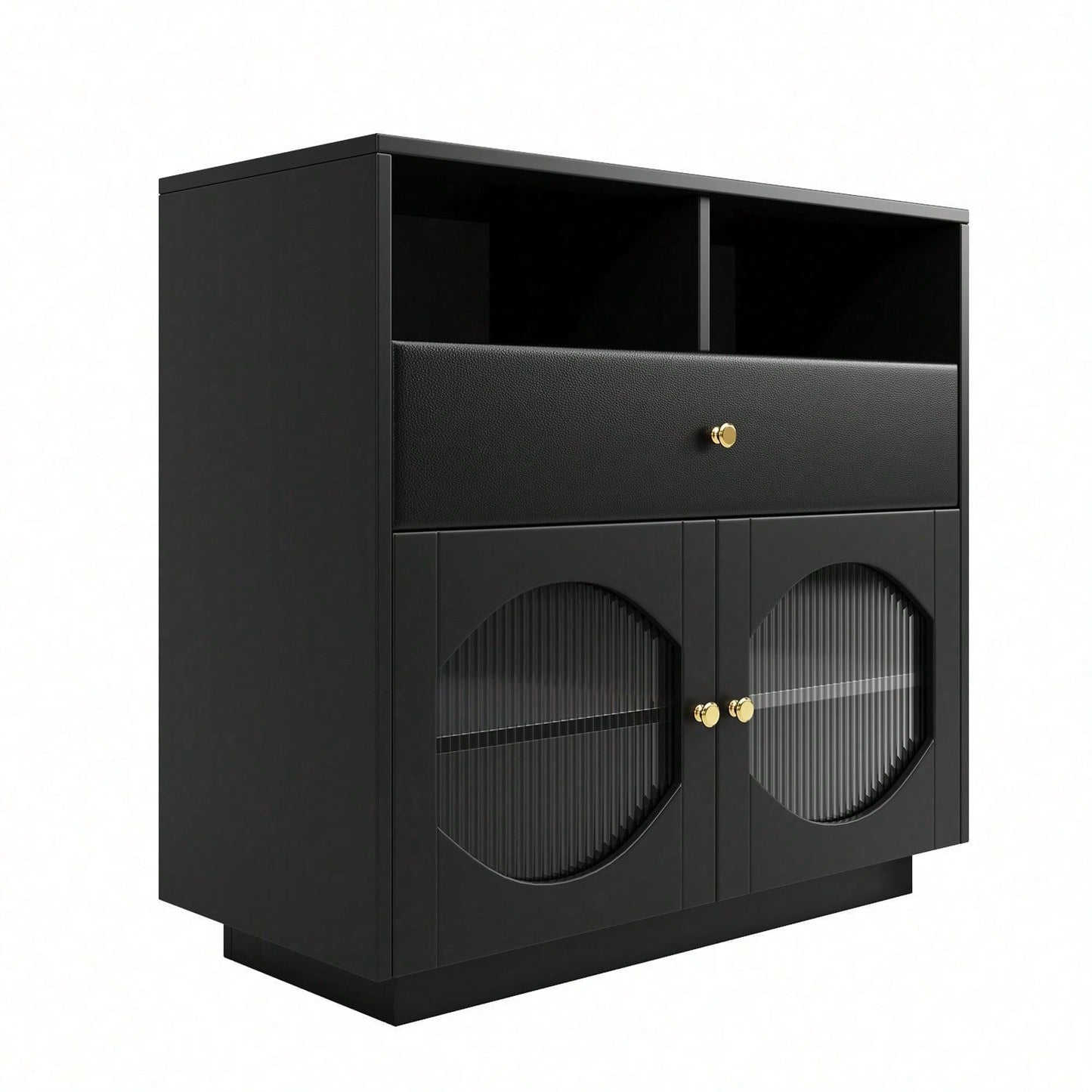 Küchenschrank, Sideboard mit Glastüren, Aufbewahrungsschrank, Buffetschrank für Küche, Esszimmer und Wohnzimmer, Modernes schwarzes Sideboard, 100*40*90.5cm