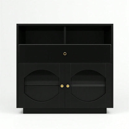 Küchenschrank, Sideboard mit Glastüren, Aufbewahrungsschrank, Buffetschrank für Küche, Esszimmer und Wohnzimmer, Modernes schwarzes Sideboard, 100*40*90.5cm