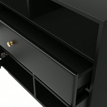 Küchenschrank, Sideboard mit Glastüren, Aufbewahrungsschrank, Buffetschrank für Küche, Esszimmer und Wohnzimmer, Modernes schwarzes Sideboard, 100*40*90.5cm