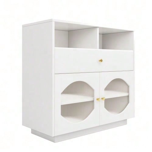Küchenschrank, Sideboard mit Glastüren, Aufbewahrungsschrank, Buffetschrank für Küche, Esszimmer und Wohnzimmer, Modernes schwarzes Sideboard, 100*40*90.5cm