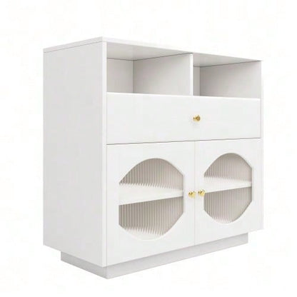 Küchenschrank, Sideboard mit Glastüren, Aufbewahrungsschrank, Buffetschrank für Küche, Esszimmer und Wohnzimmer, Modernes schwarzes Sideboard, 100*40*90.5cm