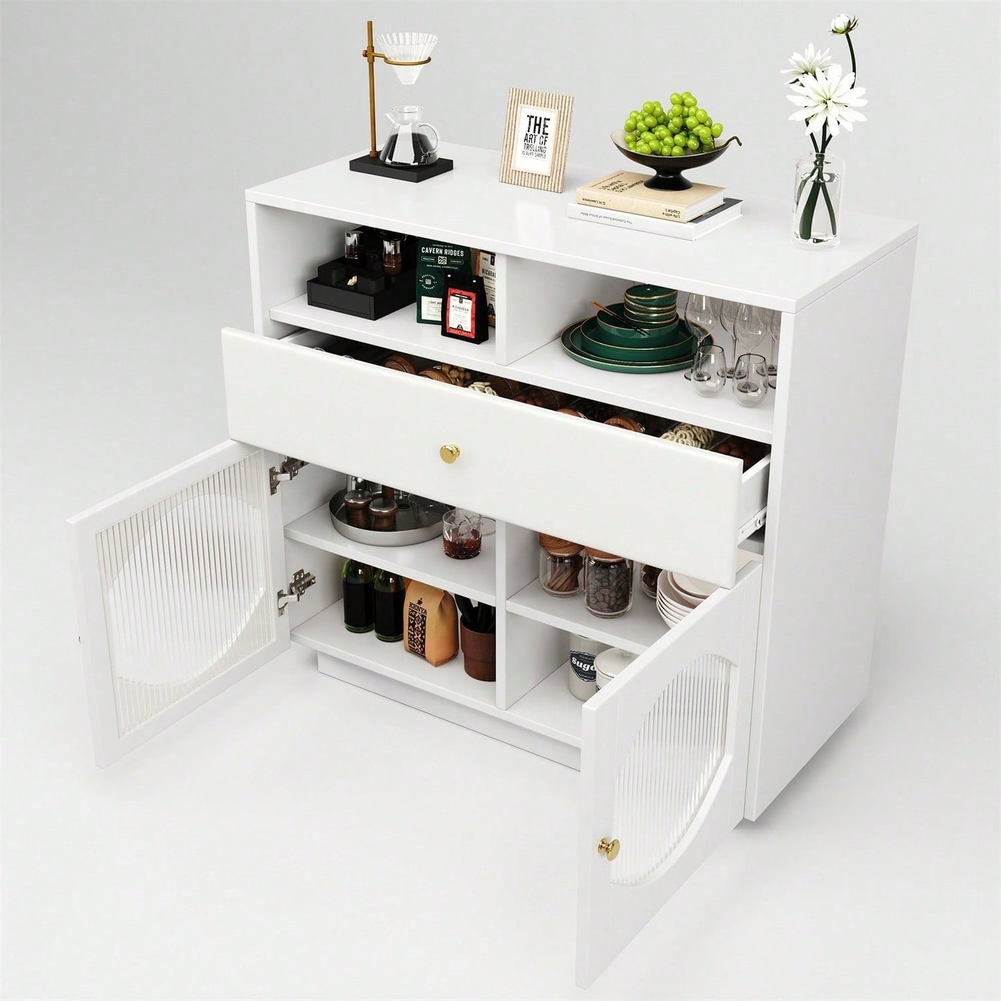 Küchenschrank, Sideboard mit Glastüren, Aufbewahrungsschrank, Buffetschrank für Küche, Esszimmer und Wohnzimmer, Modernes schwarzes Sideboard, 100*40*90.5cm