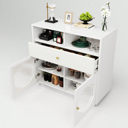 Küchenschrank, Sideboard mit Glastüren, Aufbewahrungsschrank, Buffetschrank für Küche, Esszimmer und Wohnzimmer, Modernes schwarzes Sideboard, 100*40*90.5cm