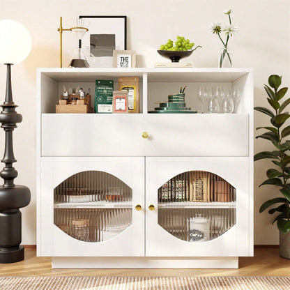 Küchenschrank, Sideboard mit Glastüren, Aufbewahrungsschrank, Buffetschrank für Küche, Esszimmer und Wohnzimmer, Modernes schwarzes Sideboard, 100*40*90.5cm