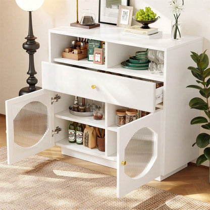 Küchenschrank, Sideboard mit Glastüren, Aufbewahrungsschrank, Buffetschrank für Küche, Esszimmer und Wohnzimmer, Modernes schwarzes Sideboard, 100*40*90.5cm