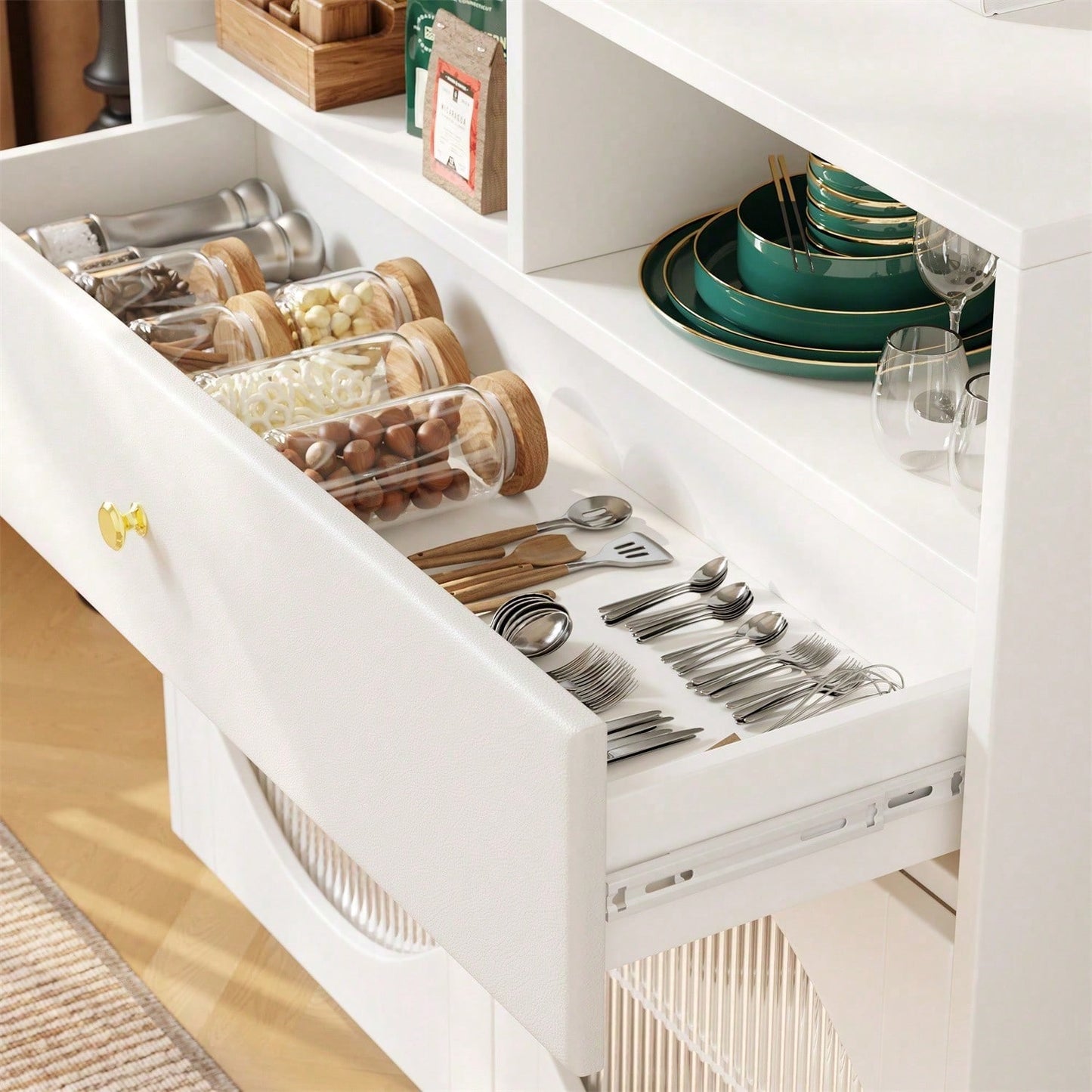 Küchenschrank, Sideboard mit Glastüren, Aufbewahrungsschrank, Buffetschrank für Küche, Esszimmer und Wohnzimmer, Modernes schwarzes Sideboard, 100*40*90.5cm