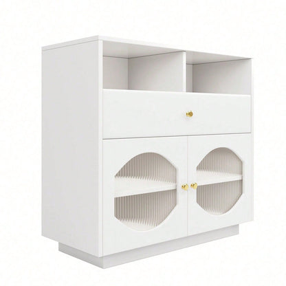 Küchenschrank, Sideboard mit Glastüren, Aufbewahrungsschrank, Buffetschrank für Küche, Esszimmer und Wohnzimmer, Modernes schwarzes Sideboard, 100*40*90.5cm