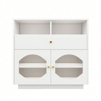 Küchenschrank, Sideboard mit Glastüren, Aufbewahrungsschrank, Buffetschrank für Küche, Esszimmer und Wohnzimmer, Modernes schwarzes Sideboard, 100*40*90.5cm