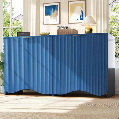Sideboard(140*40*85cm), buffetschrank, cabinets, Esszimmer Wohnzimmer Aufbewahrungsschränke, Gemusterte Schränke, Freistehende Schränke, Küchenmöbel,Wellenmuster-Design, Blau