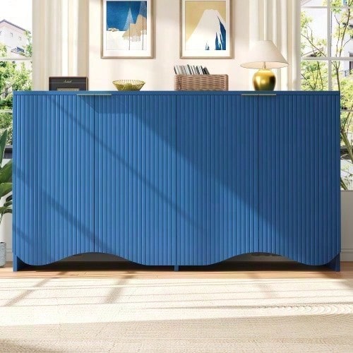 Sideboard(140*40*85cm), buffetschrank, cabinets, Esszimmer Wohnzimmer Aufbewahrungsschränke, Gemusterte Schränke, Freistehende Schränke, Küchenmöbel,Wellenmuster-Design, Blau