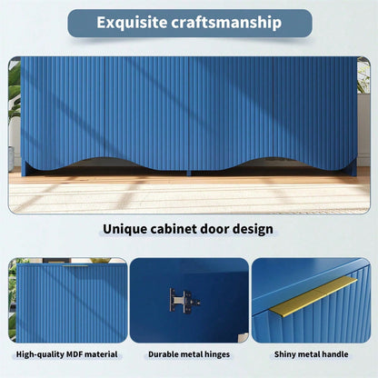 Sideboard(140*40*85cm), buffetschrank, cabinets, Esszimmer Wohnzimmer Aufbewahrungsschränke, Gemusterte Schränke, Freistehende Schränke, Küchenmöbel,Wellenmuster-Design, Blau