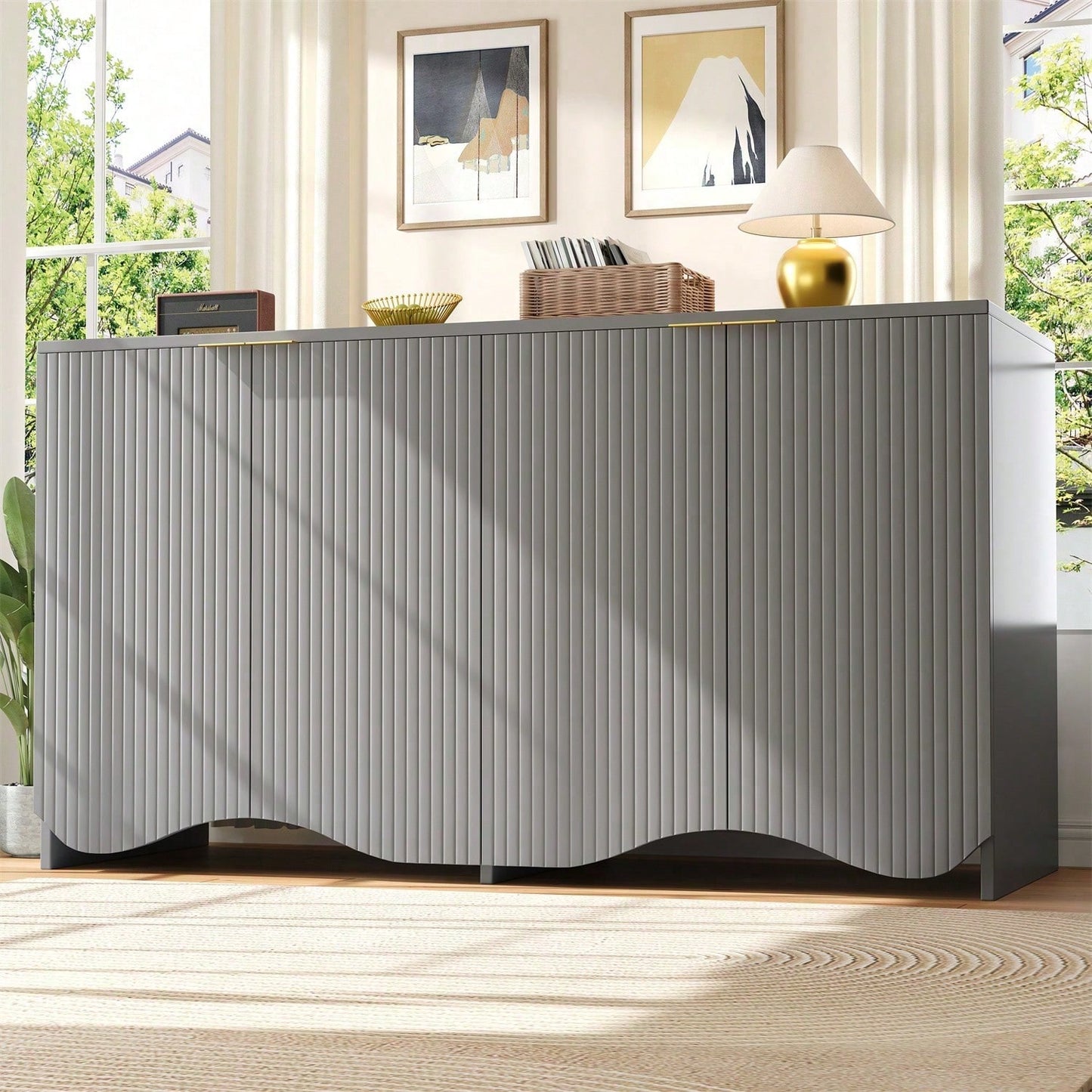 Sideboard(140*40*85cm), buffetschrank, cabinets, Esszimmer Wohnzimmer Aufbewahrungsschränke, Gemusterte Schränke, Freistehende Schränke, Küchenmöbel,Wellenmuster-Design, Blau