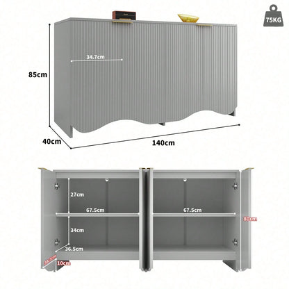Sideboard(140*40*85cm), buffetschrank, cabinets, Esszimmer Wohnzimmer Aufbewahrungsschränke, Gemusterte Schränke, Freistehende Schränke, Küchenmöbel,Wellenmuster-Design, Blau