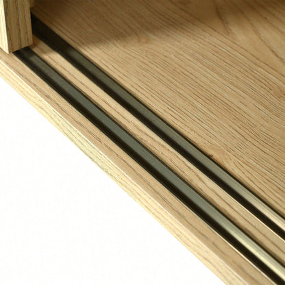 Sideboard, Kommode mit 3 Schubladen und 3 Schiebetüren, Rattangeflecht auf den Türfronten, Beine aus massivem Holz, Golden Metall Bügelgriff,verstellbare Ablagen,Eiche,120x 40x78cm