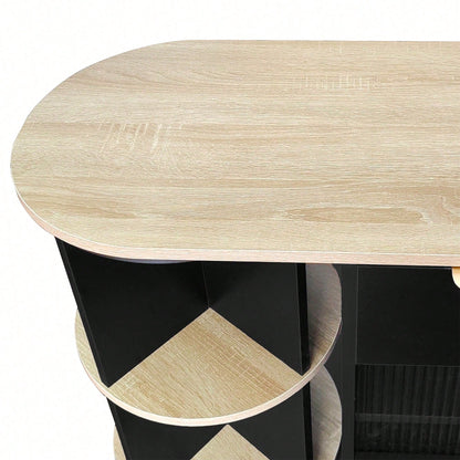 Sideboard Esszimmer Wohnzimmer Aufbewahrungsschränke mit Glasschiebetüren und LED-Leuchten Holzanrichte Freistehende Schränke Buffetschränke Küchenmöbel Schwarz