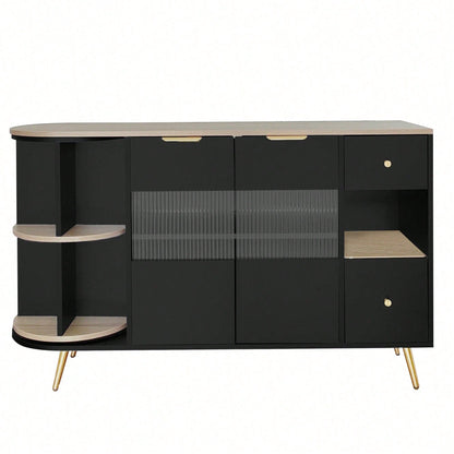 Sideboard Esszimmer Wohnzimmer Aufbewahrungsschränke mit Glasschiebetüren und LED-Leuchten Holzanrichte Freistehende Schränke Buffetschränke Küchenmöbel Schwarz