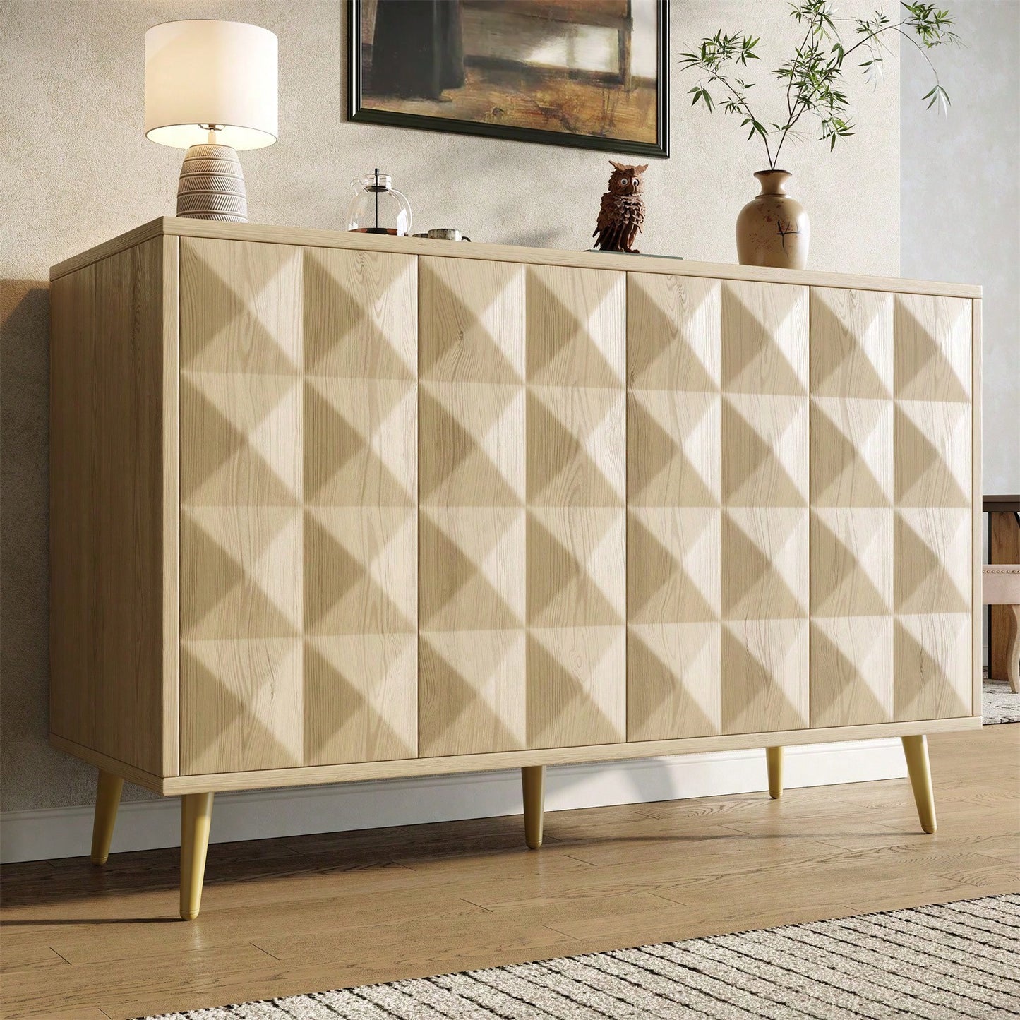 Schrank (120*35*78cm), Esszimmer- und Wohnzimmerschrank, Seitenschrank mit Stauraum, kippsicher, mit geprägter Tür, mit verstellbarem Brett, originale Holzfarbe