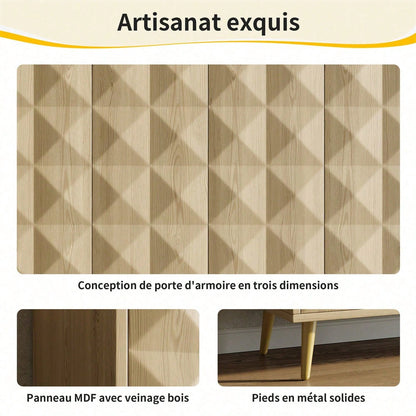 Schrank (120*35*78cm), Esszimmer- und Wohnzimmerschrank, Seitenschrank mit Stauraum, kippsicher, mit geprägter Tür, mit verstellbarem Brett, originale Holzfarbe