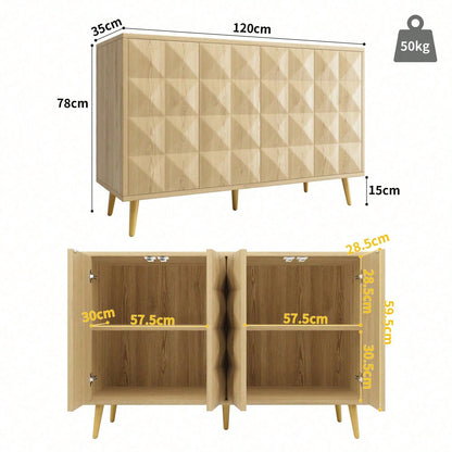 Schrank (120*35*78cm), Esszimmer- und Wohnzimmerschrank, Seitenschrank mit Stauraum, kippsicher, mit geprägter Tür, mit verstellbarem Brett, originale Holzfarbe