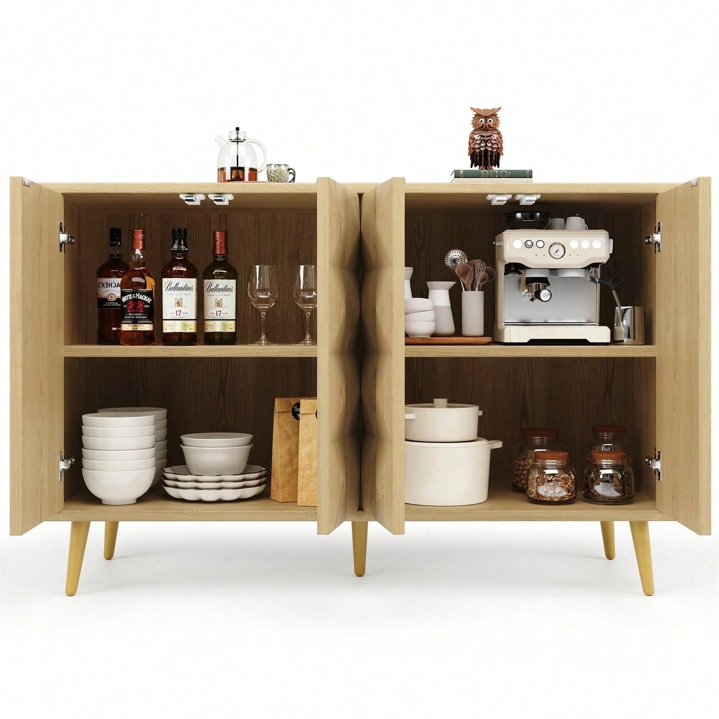 Schrank (120*35*78cm), Esszimmer- und Wohnzimmerschrank, Seitenschrank mit Stauraum, kippsicher, mit geprägter Tür, mit verstellbarem Brett, originale Holzfarbe