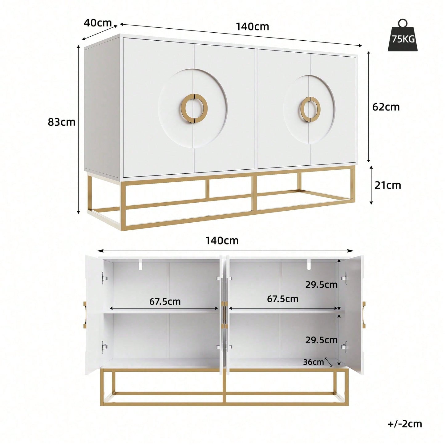 Aufbewahrungsschrank, einzigartiges Design, Schranktürdesign, freistehender Schrank, Minimalistisches Sideboard,Rundzugring Schranktür,weiß