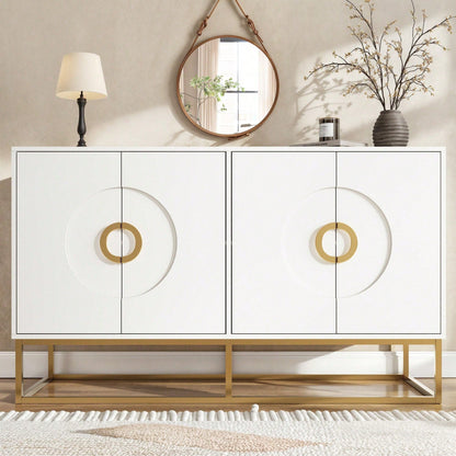 Aufbewahrungsschrank, einzigartiges Design, Schranktürdesign, freistehender Schrank, Minimalistisches Sideboard,Rundzugring Schranktür,weiß