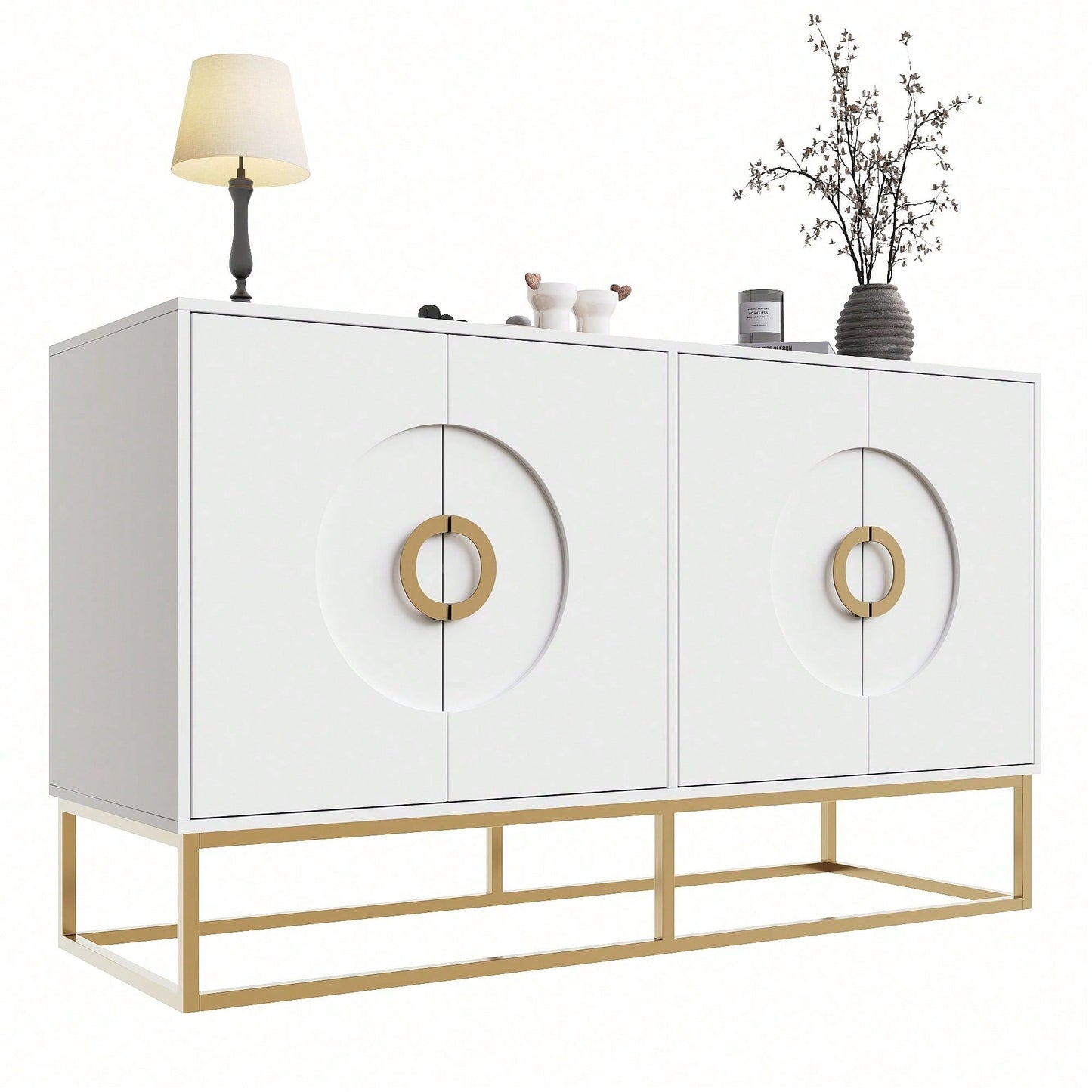 Aufbewahrungsschrank, einzigartiges Design, Schranktürdesign, freistehender Schrank, Minimalistisches Sideboard,Rundzugring Schranktür,weiß