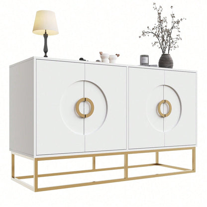 Aufbewahrungsschrank, einzigartiges Design, Schranktürdesign, freistehender Schrank, Minimalistisches Sideboard,Rundzugring Schranktür,weiß