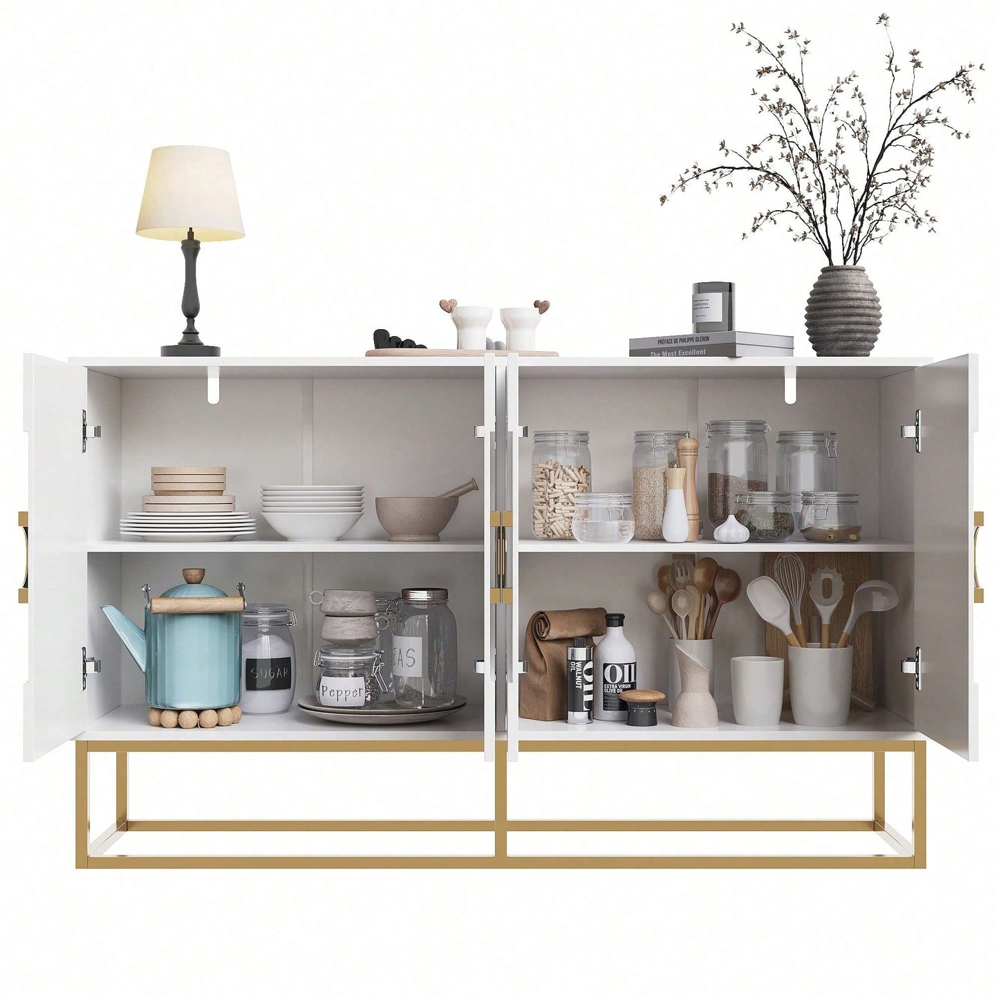 Aufbewahrungsschrank, einzigartiges Design, Schranktürdesign, freistehender Schrank, Minimalistisches Sideboard,Rundzugring Schranktür,weiß