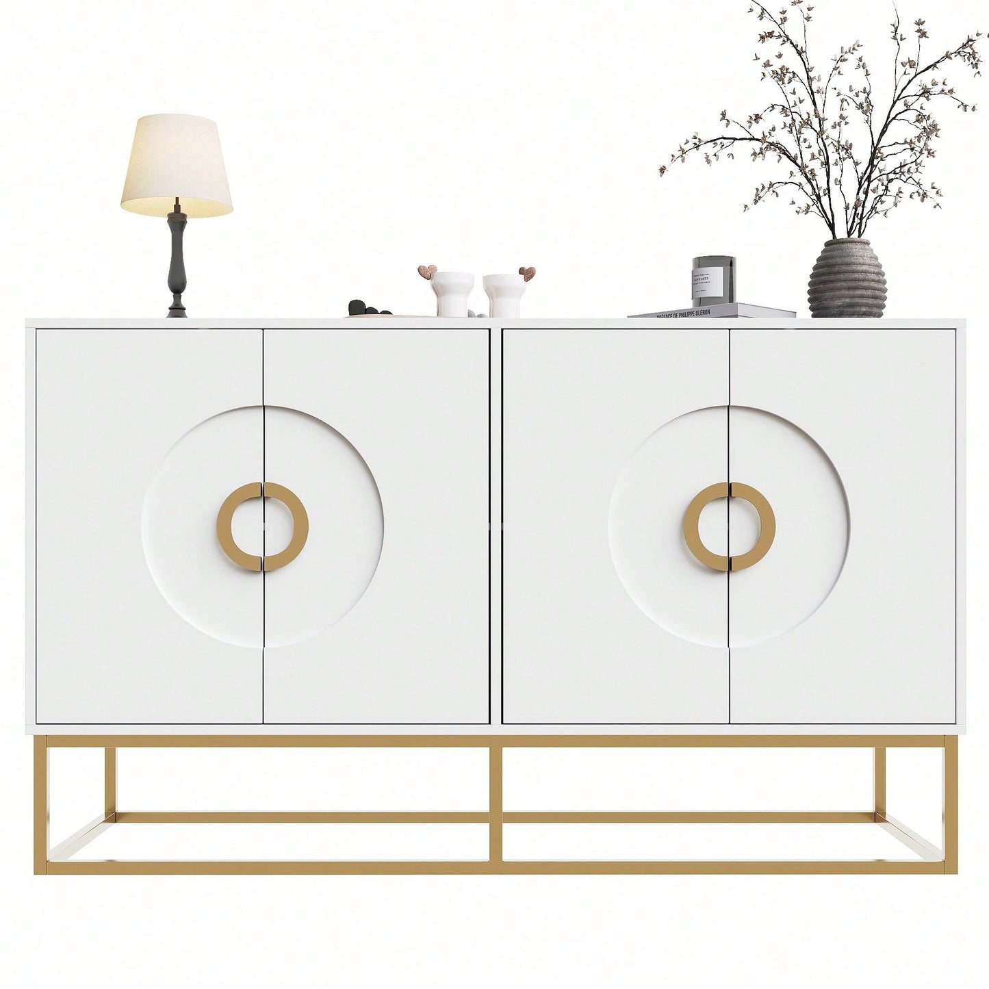 Aufbewahrungsschrank, einzigartiges Design, Schranktürdesign, freistehender Schrank, Minimalistisches Sideboard,Rundzugring Schranktür,weiß