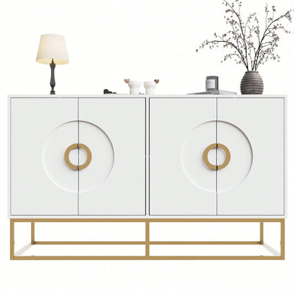 Aufbewahrungsschrank, einzigartiges Design, Schranktürdesign, freistehender Schrank, Minimalistisches Sideboard,Rundzugring Schranktür,weiß